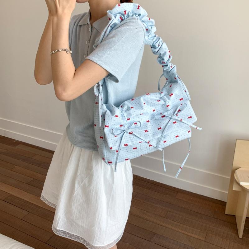 

Bow Shoulder Bag Ruched Clutch Handbag Drawstring Shoulder Handbag for Women синій