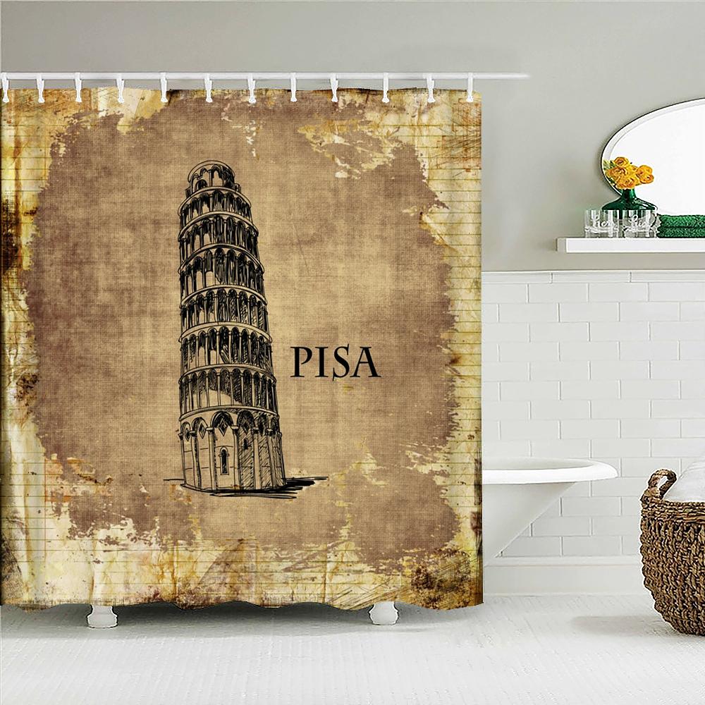 Vintage Style Retro landscape Bath Curtain Waterproof Fabric Shower Curtains Bathtub Screen for Bathroom Home Decor