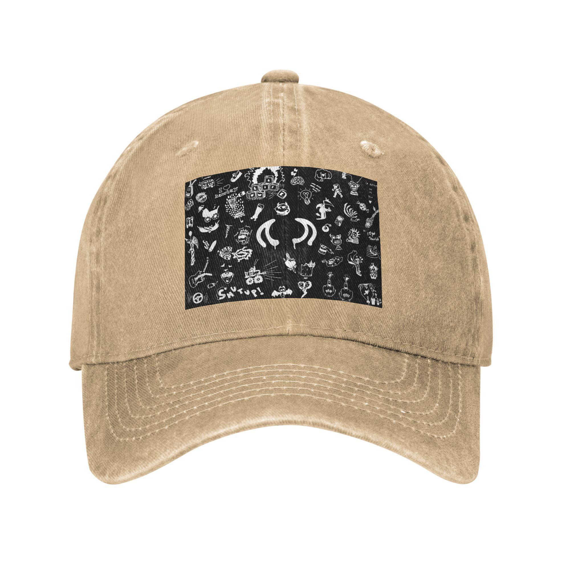 

yungblud drawings tattoo sheet Denim Fabric Cap Casual Baseball Caps Adjustable Hat Summer Unisex Baseball Hats One Size