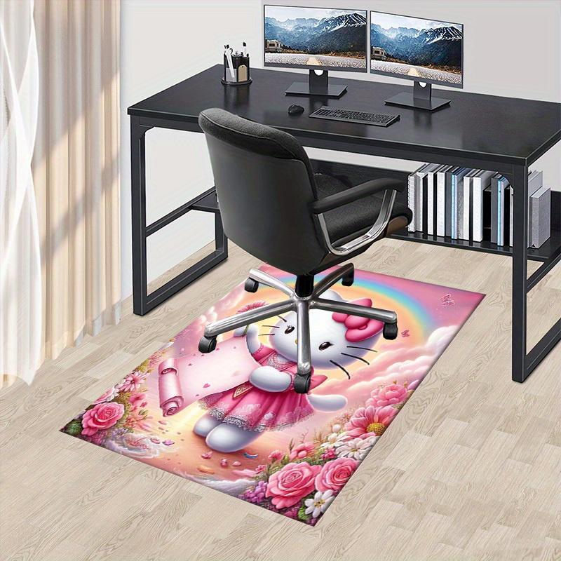 

1pc Hello Kitty Office Carpet Under Chair Mat Gift Universal Rug for Room Decor, Soft Non-Slip Floor Mat with Cute Pink Flowers and Butterfl 60cm by 90cm