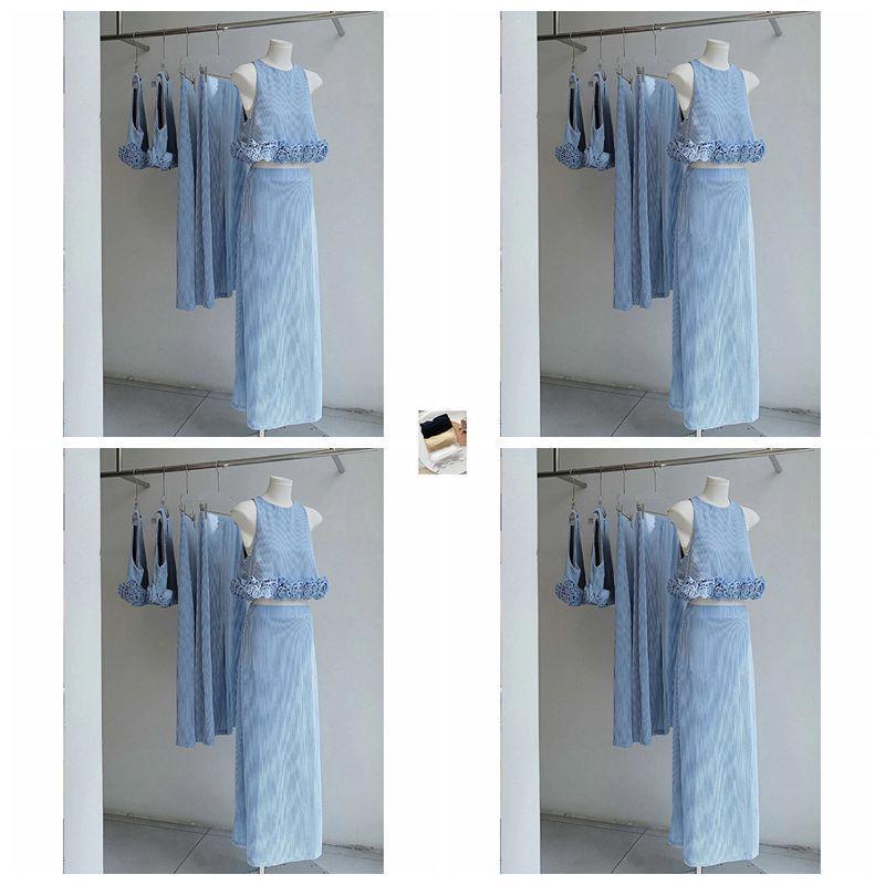 

2026 Summer High-End 3D Lace Blue Two-Piece Women s Skirt and Vest Set S