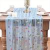 Embroidered Floral Table Runner Spring Summer Flower Table Runner 6ft Tulle Table Runner for Home Party Holiday Wedding Decoration