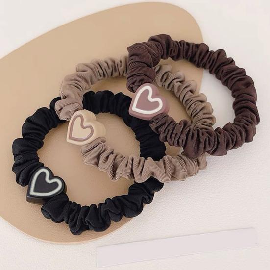 5Pcs Hair Ties Heart Decor Pleated Fabric High Elasticity Hair Ropes Lightweight Ponytail Holder Hair