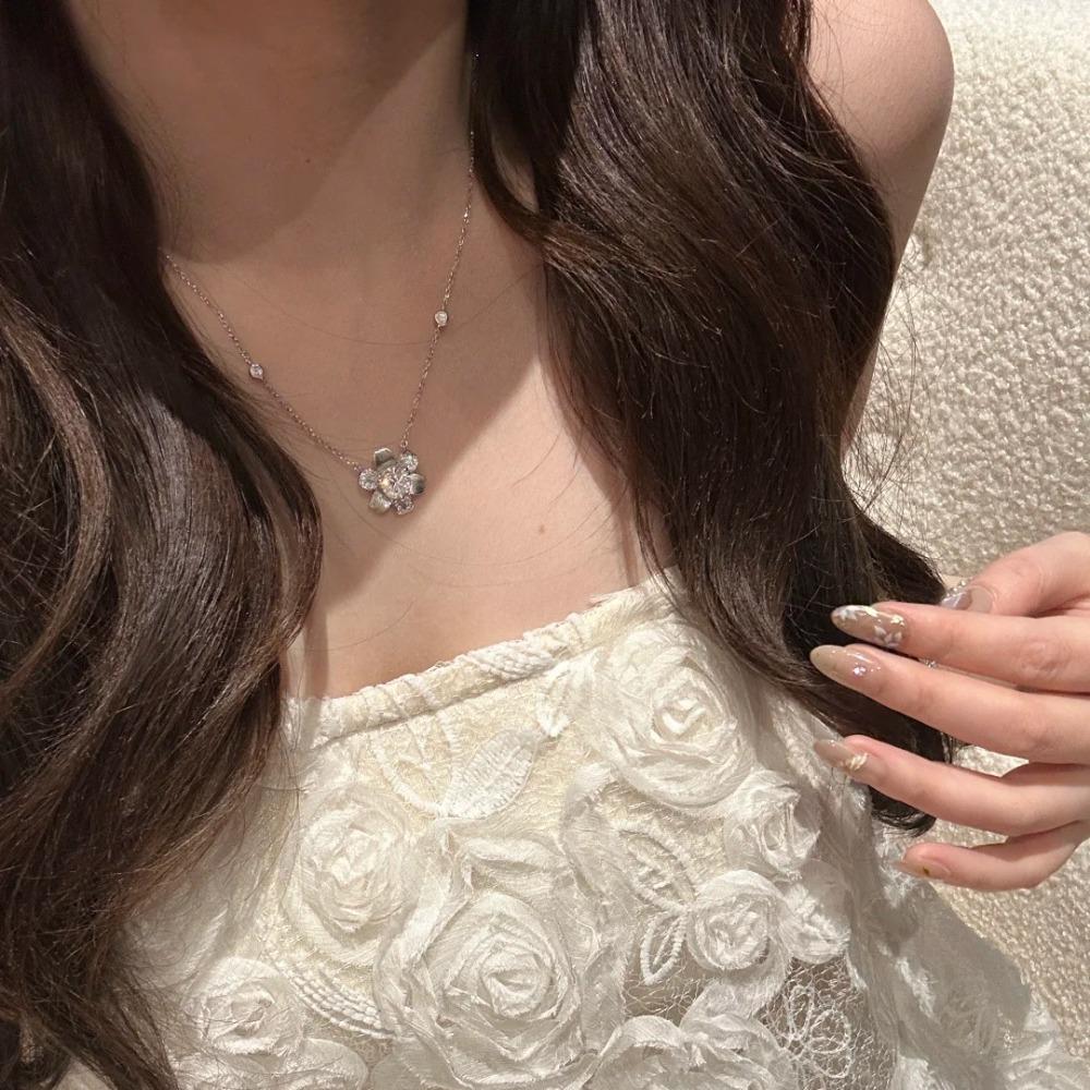 Vintage Sunflower Earrings and Necklace Set Gold Plated Full Diamond Floral Jewelry for Women Fashion Accessories