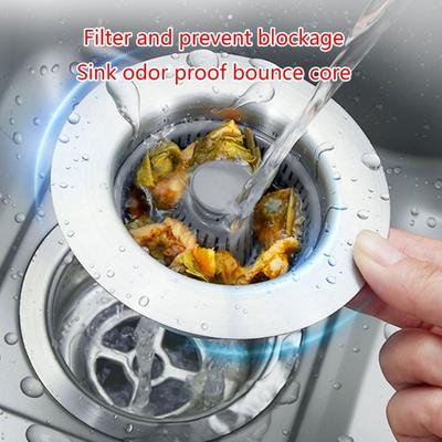 Kitchen Sink Drain Plug Stainless Steel Drain Strainer Bounce Cores Drain Sink Plug Anti-clogging Push-type Sink Stopper