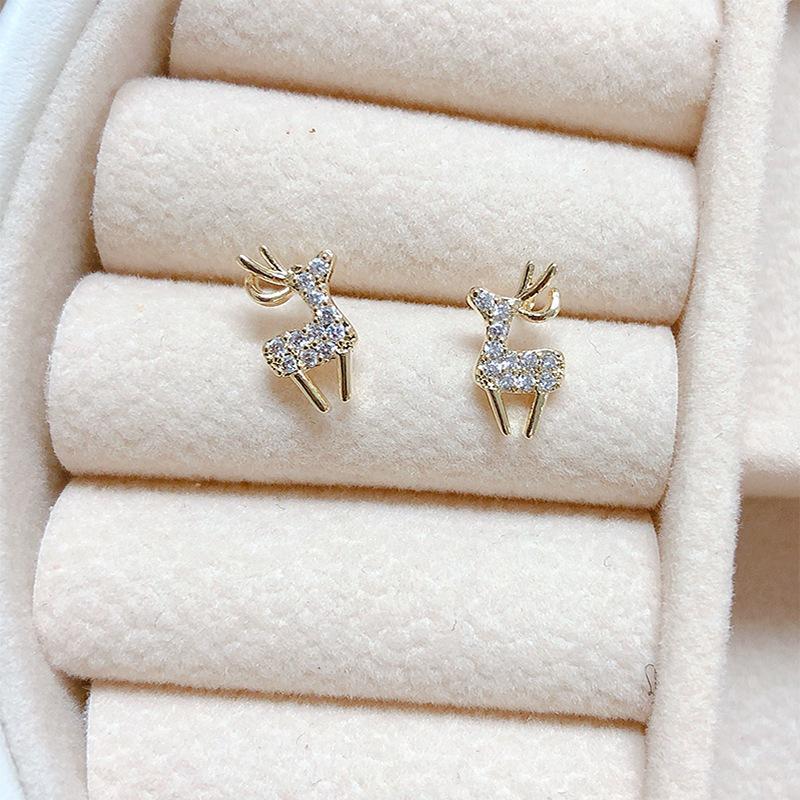 14K Gold-Plated Elk Stud Earrings In S925 Sterling Silver