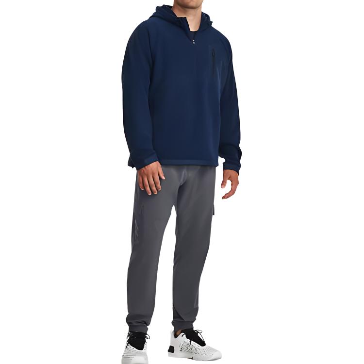 Under Armour Solid Color Hooded Fleece Pullover Sweatshirt Men Sweatshirt Navy 1378981-408