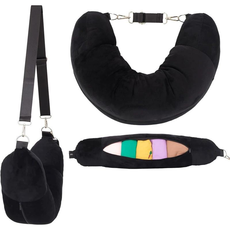 Travel Pillow Can Store Clothes Outdoor Boxes Comfortable, Portable Travel Storage Bags Cervical Airplane Neck Soft Pillows