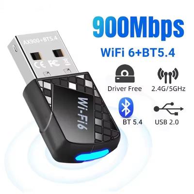 WiFi 6 Bluetooth 5.4 900Mbps Ağ Kartı WiFi USB Kablosuz Adaptör 2'si 1 Arada Çift Bant 2.4G 5GHz Wi-Fi Lan Dongle Alıcı Sürücüsüz