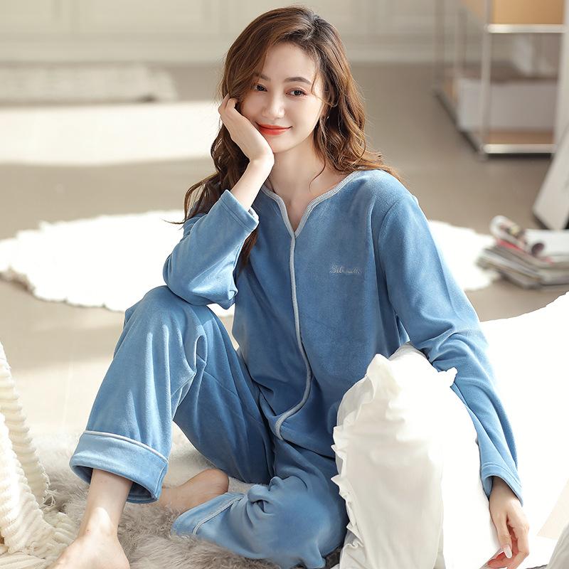 Coral Fleece Pajamas Women'S Spring And Autumn Flannel Autumn And Winter Thin Casual Wear Winter Island Fleece Loungewear Suit