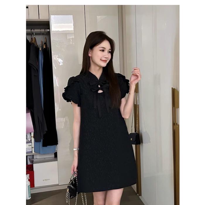 2026 Summer Bowknot Stand Collar Qipao: New Chinese Style Princess Dress