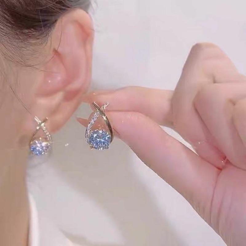Classic Cross Zircon Diamond Stud Earrings Fashionable and Exquisite Light Luxury Earrings High-end Lady Style Earrings