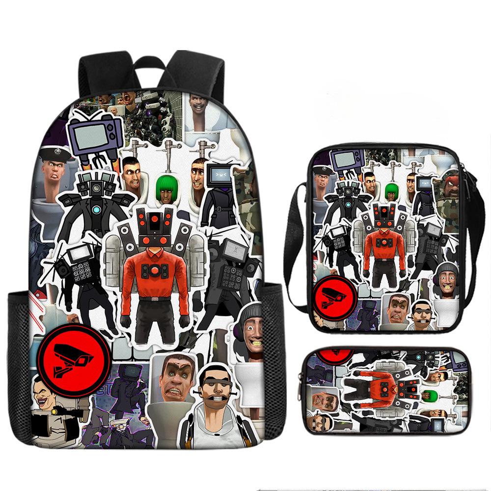 Toilette Mann und Monitor Person Skibidi Toilette Spiel Cartoon Rucksack, Umhängetasche, Federmäppchen