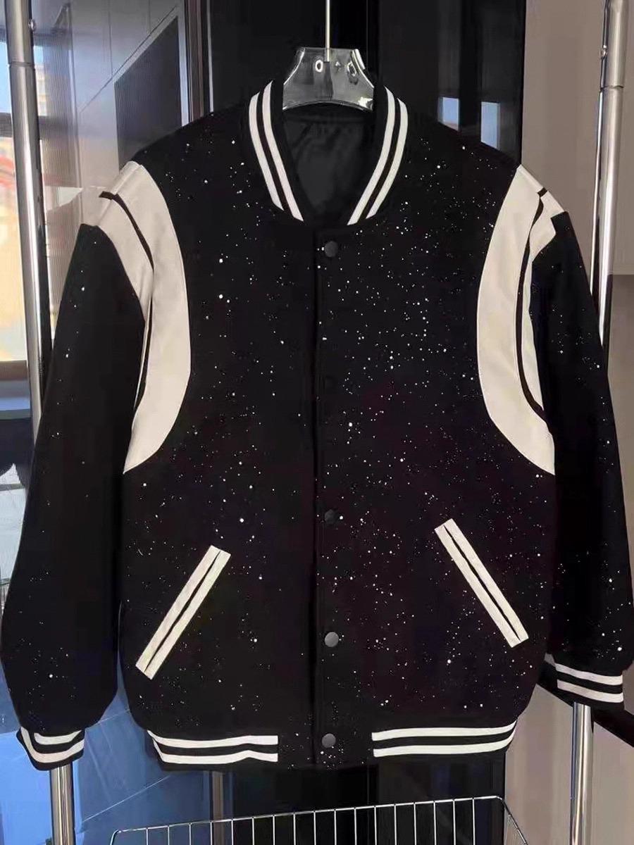 Spring 2026 Gray Striped Retro Color-Block Baseball Jacket - Trendy Hip-Hop Style M