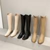 High Boots Women's Pointed Toe Korean Version Ladies Boots Rear Zipper Mid Heel Rider Boots 35-40