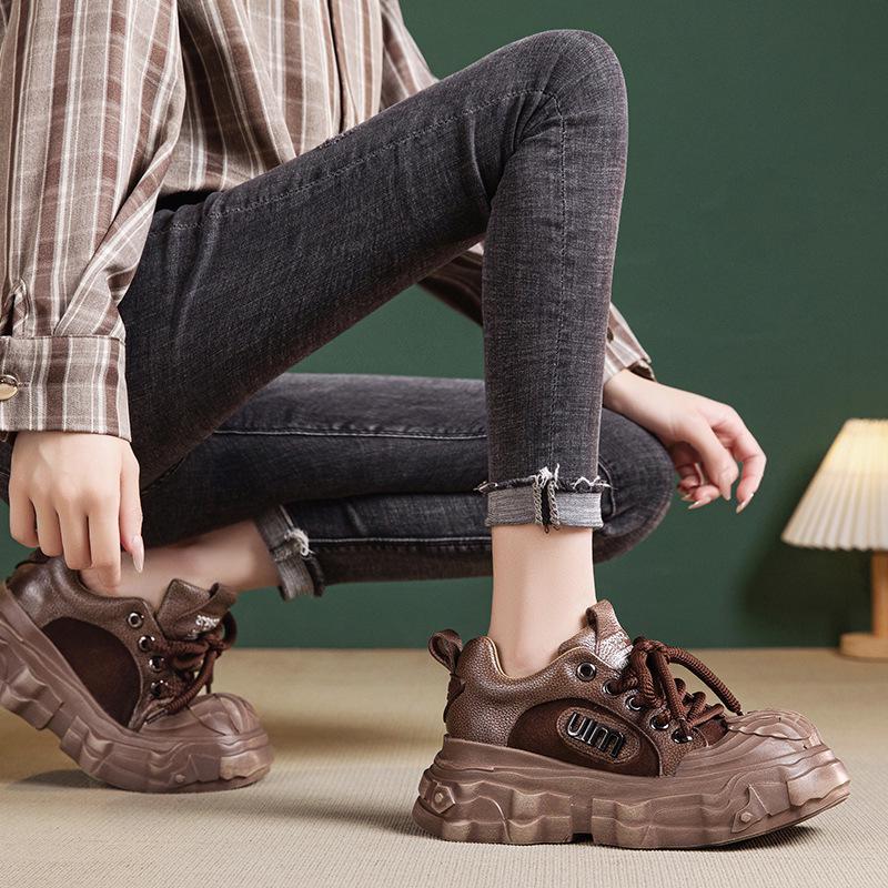 

Женские туфли на толстой подошве в стиле ретро из коровьей кожи, издание Осень/Зима 2025 38 коричневый