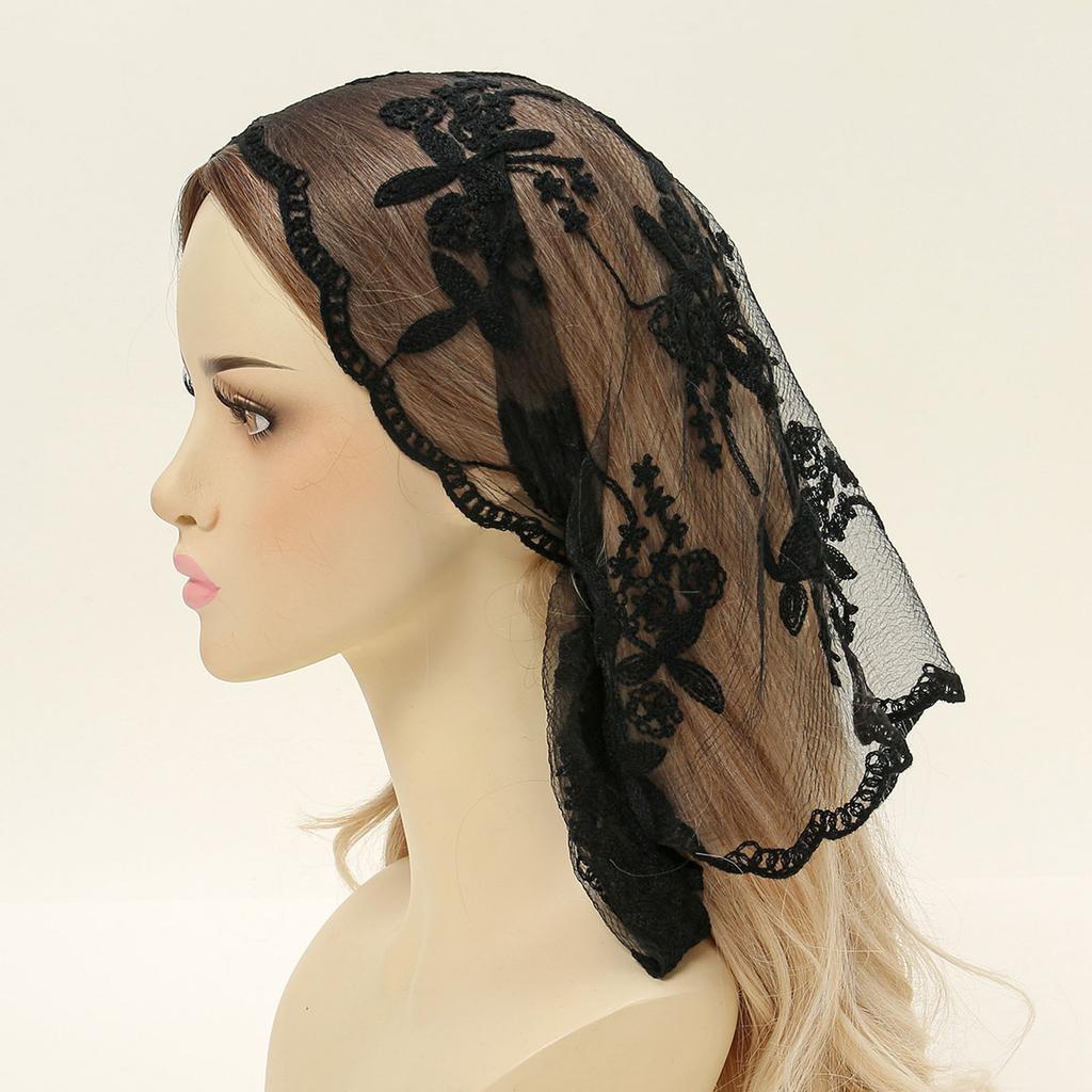 Embroidered Lace Triangle Scarf Flower Headband Lace Headscarf Bandana Headband Elegant Scarf Shawl 135x45cm for Woman