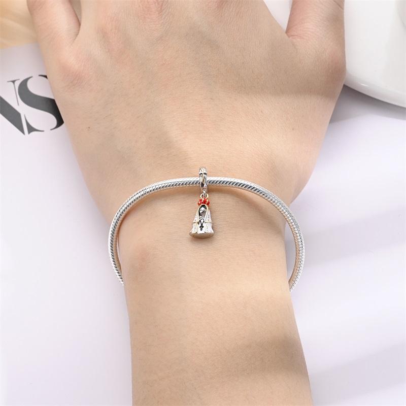 100%Stering White Madonna Of Brazil Charms Beads Virgin Pendant Fit Original Bracelet Diy For Women Jewelry