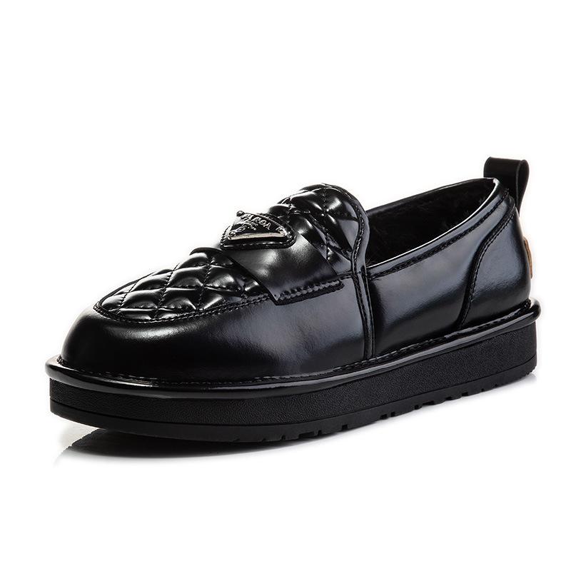 Leather cotton shoes women's winter velvet thickened casual women's shoes 2025 new flat bottom shallow mouth versatile outer shoes women