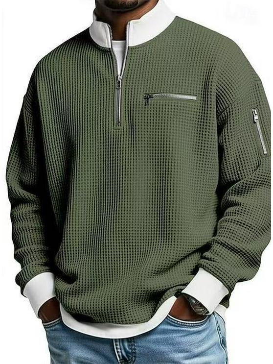 Men's American Style European Trend Waffle Knit Zipper Hoodie, Long Sleeve, Fashion Casual, 2025.