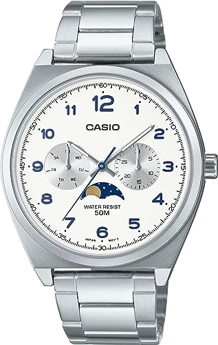 

Casio Standard Moon Phase Analog Men s Watch MTP -M300D-2AV / -M300D-7AV with Metal Band, Navy / White, Overseas Model [Parallel Import]