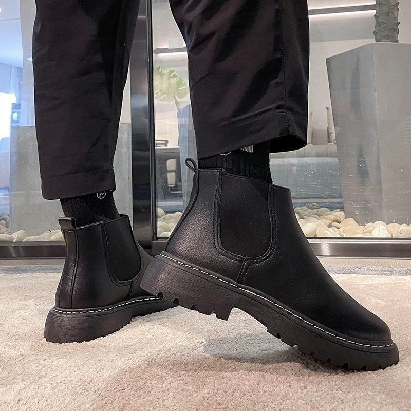 Martin Boots Men'S High-Top British Style Chelsea Boots Tooling Shoes Velvet Winter Shoes Leather Boots Men