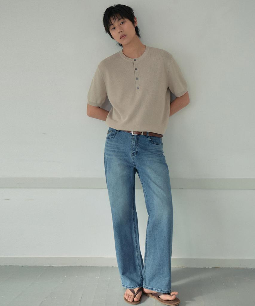 Wednesday Oasis Washable Minimal Henley Neck Half Knit_Beige(Wc26Kn46)
