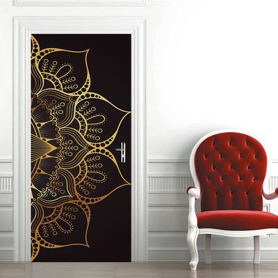2 pçs/set estilo muçulmano mandala diy porta arte mural adesivo decoração de casa quarto sala estar adesivos parede casca & vara pvc papel de parede