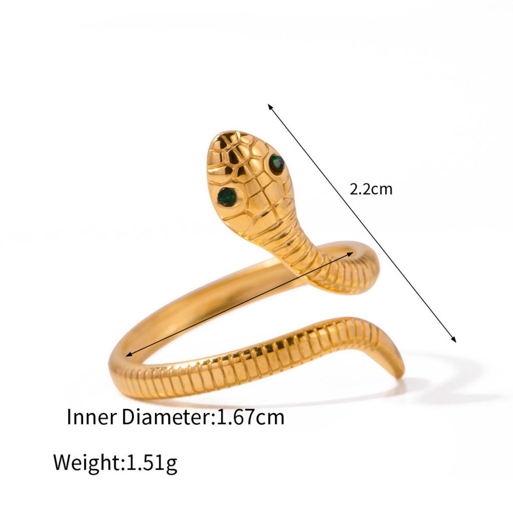 Retro Real Gold Plated 304 Stainless Steel Open Snake Animal Wrap Rings Unisex Party For Women Men Party Gifts, 1 Piece