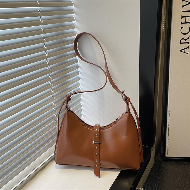 Autumn Vintage PU Hobos Shoulder Bags for Women Versatile Belt Design Ladies Crossbody Bag Simple Solid Color Female Handbags
