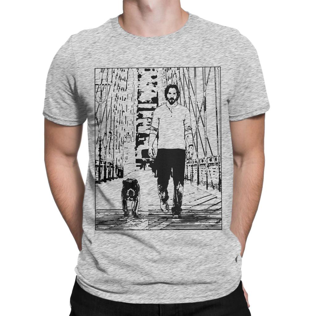 John Wick T Shirt Men Pure Cotton Vintage T-Shirt O Neck Keanu Reeves Movie Dog Film Baba Yaga Tees Short Sleeve Clothes Summer