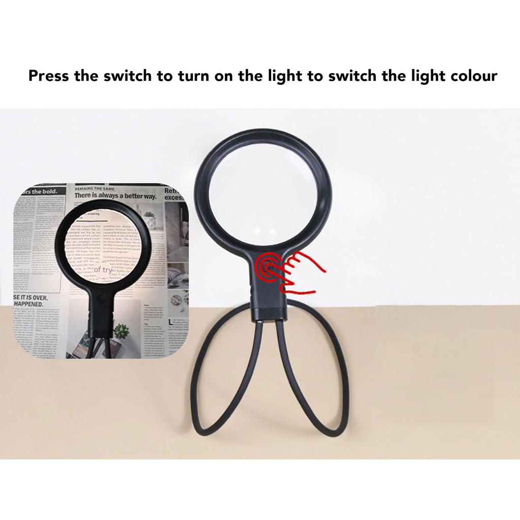 5X 15X Hanging Neck Magnifying Glass 3 Colour LED Light USB Gooseneck Page Magnifier for Sewing Repairing