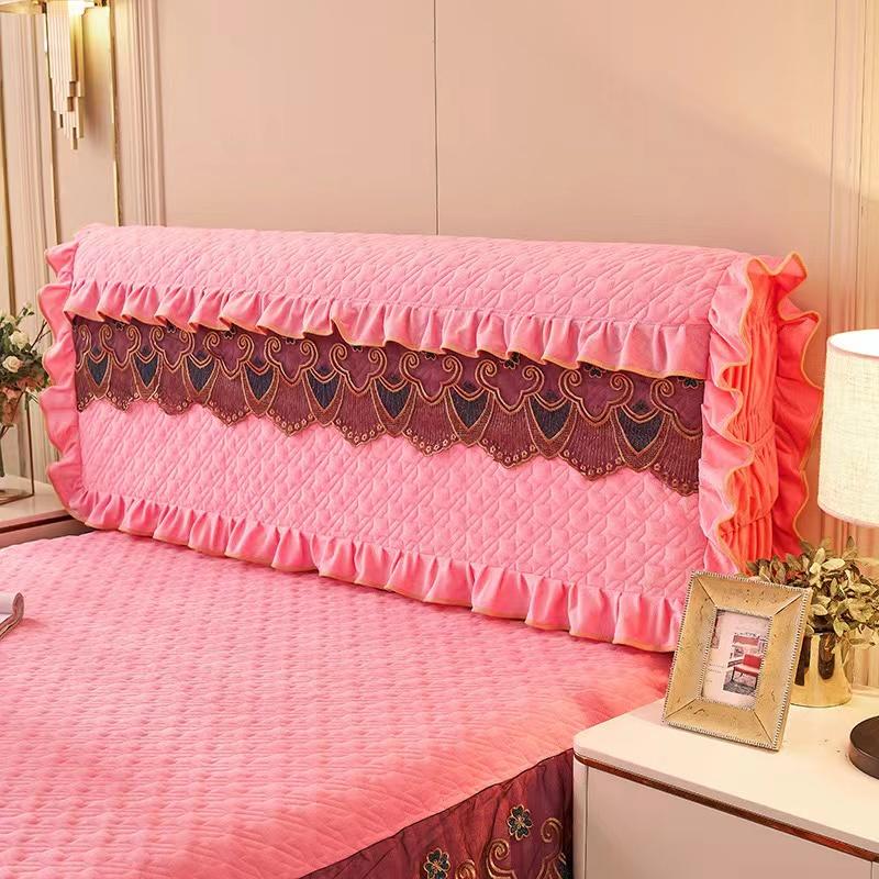 

Роскошный тонкий фланелевой стеганый чехол для изголовья кровати с кружевной кромкой, короткий плюшевый универсальный чехол для изголовья, элегантный защитный чехол W150xH60cm