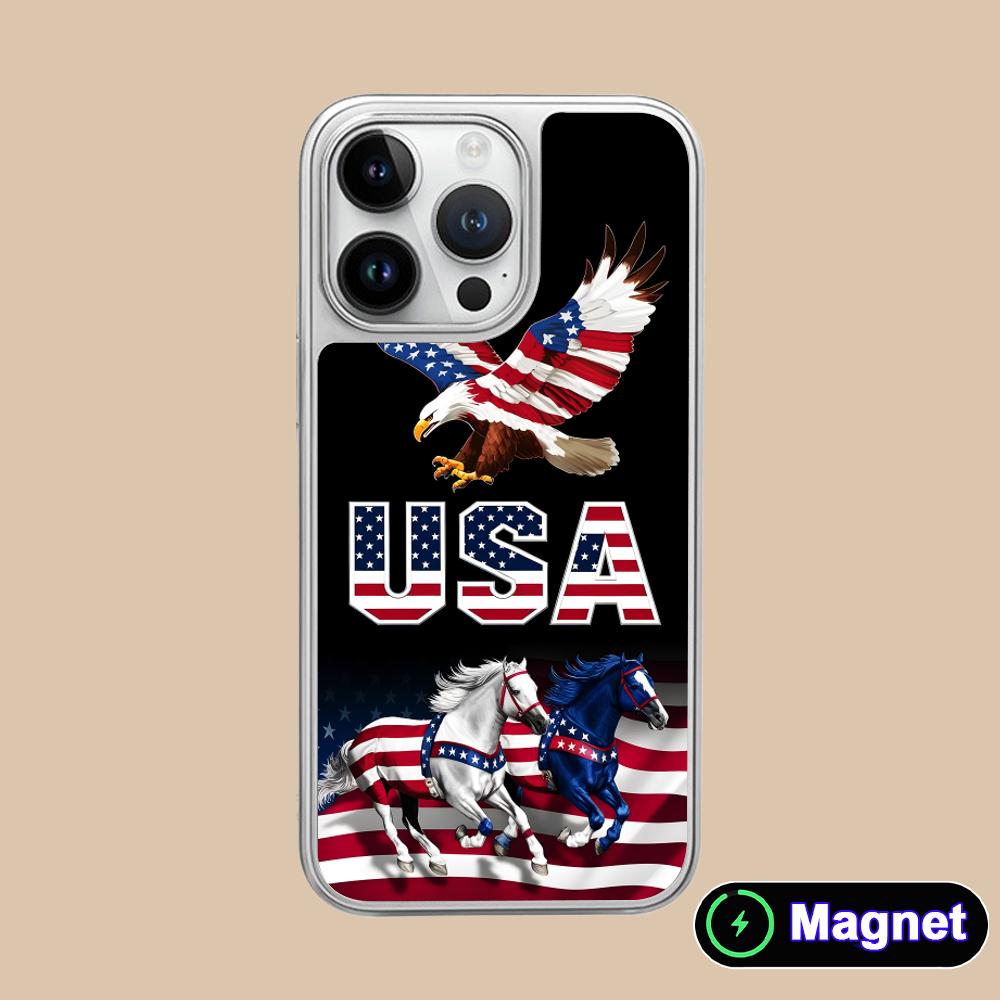 

USA America Flag Silver Plating Magsafe Mobile Phone Case for iPhone 17 16 15 14 13 12 11 Air Pro Max Plus Colorful Cover iPhone 11