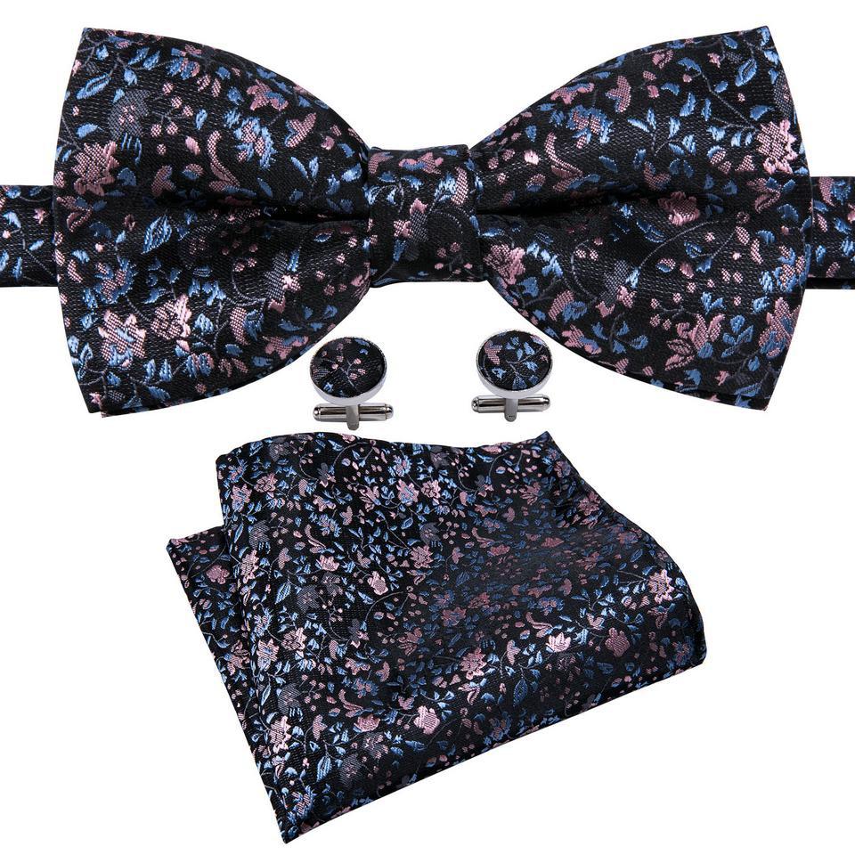 

Barry.Wang, 6 стилей, мужские классические галстуки с цветочным принтом, атласный тканый галстук-бабочка, набор карманных квадратных запонок LH-0871