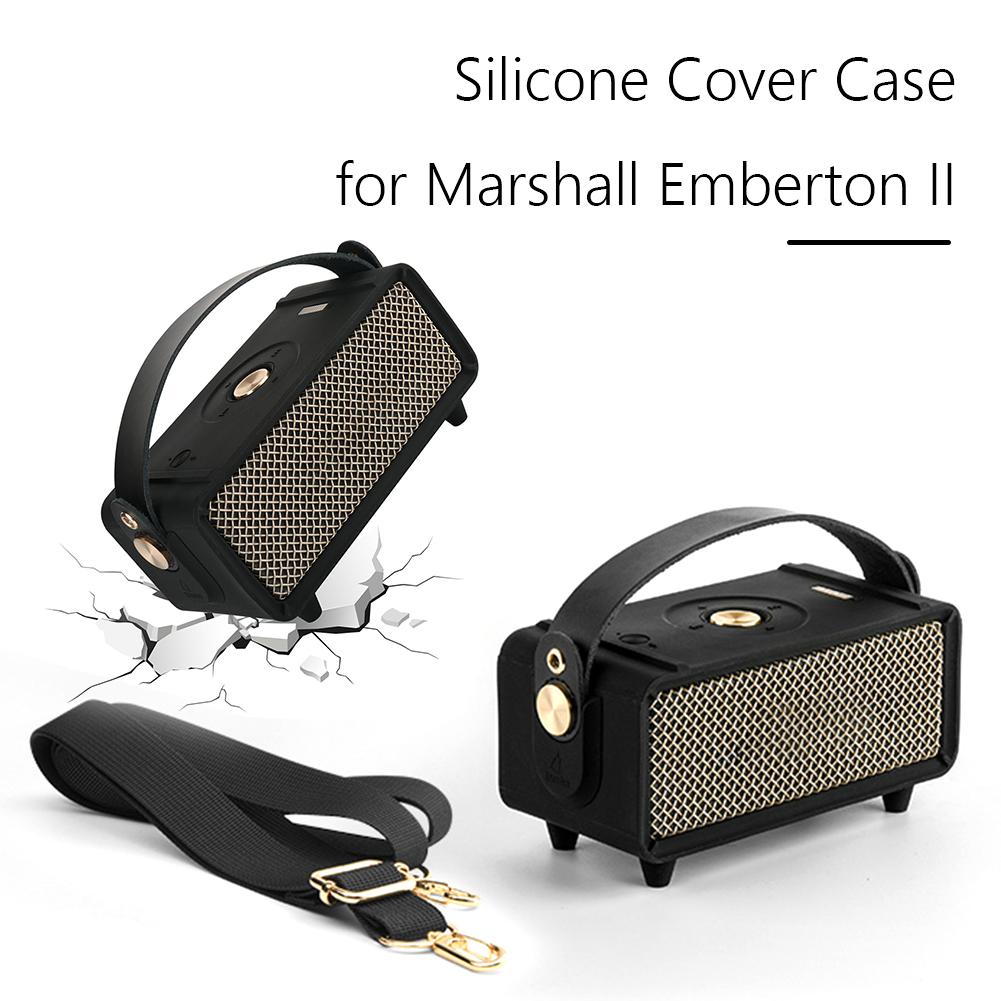 Silicone Cover Case with Handle Strap and Shoulder Strap Speaker Cover Shockproof for Marshall Emberton II Portable BT Speaker