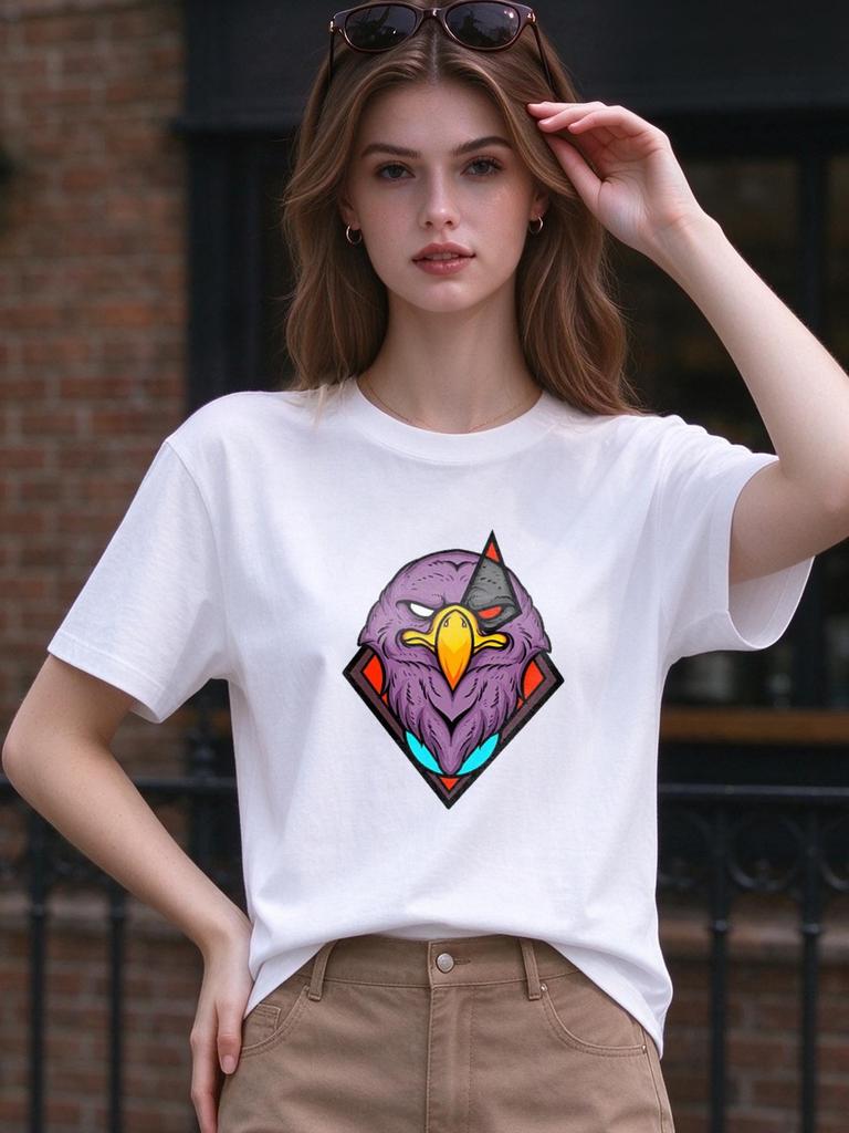 Unisex T-shirt Cool Eagle Print Casual Comfy Short Sleeve Top Daily Wear