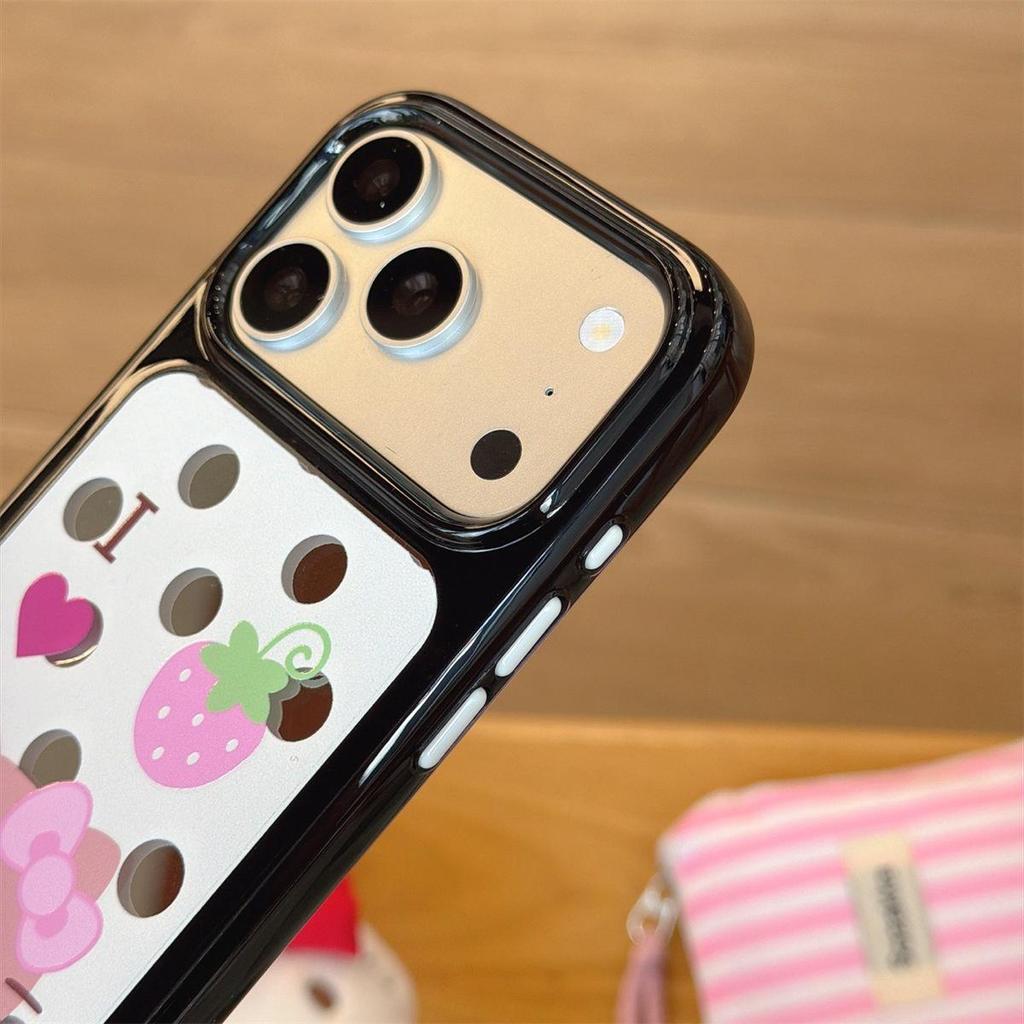 Strawberry KT Cat Round Edge Mirror Anti-Fall Phone Case for iPhone 14/13/12/11/Pro/Pro Max