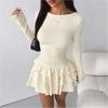 Temperament Dresses Woman Mini vestidos Simple Style Elegant French Bodycon Slim Pleated Fashion Long Sleeve Commuting Sexy
