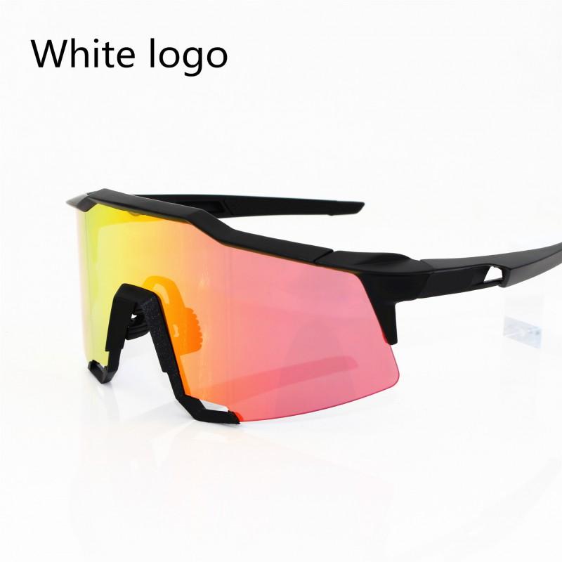 Sport Cycling Sunglasses With Interchangeable Lenses TR90 Frame Unisex Outdoor Riding Eyewear Full Black with White Logo