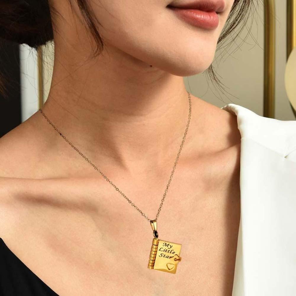 Titanium Steel Opening Book Pendant Stainless Steel Girls Text Locket  Neck Ornaments