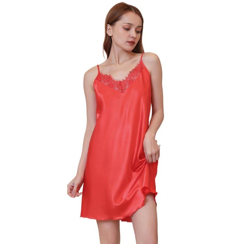 Damen Sommer Home Ultradünne Simulation Seide Pyjamas Sexy Dünne Spitze Spitze Neckholder Nachthemden