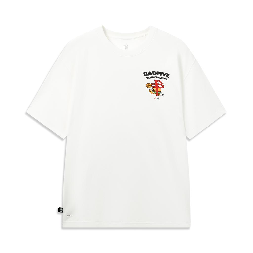 Li Ning × Badfive Basketball Championship Casual Loose Comfortable Logo Print Short Sleeve T-Shirt Men Tops Off-White AHSW993-2