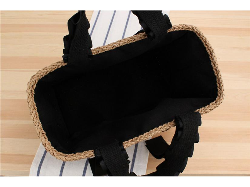 Women's Casual Beach Tote: Solid Color Handheld Paper Rope Bag with Ribbon Handle