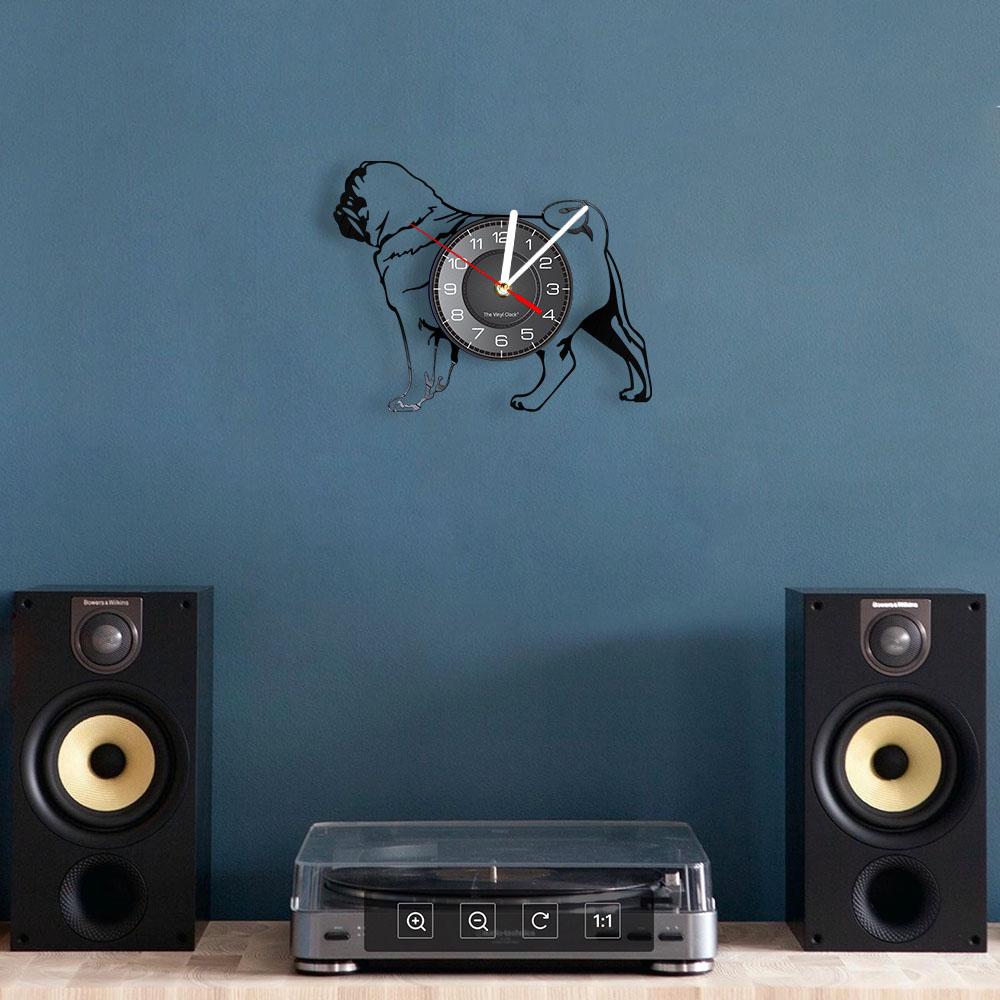 Pug Dog Breed Vinyl Record Wall Clock For Vet Clinic Pet Shop Decor Dutch Bulldog Puppy Carved Music Album Clock Dog Owners Gift
