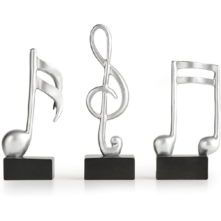 3 Pieces Gold Music Note Decor Sculptures Home Decor for Shelf Decor Aesthetic Resin Gold Music Note Statue Table Decorations for Living Room Office
