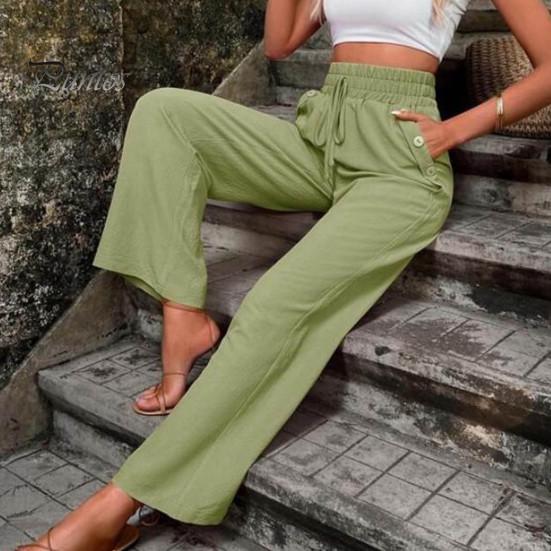 

Женские брюки с высокой талией, эластичной резинкой на талии, широкие свободные однотонные повседневные мягкие дышащие повседневные женские длинные брюки до щиколотки S хаки