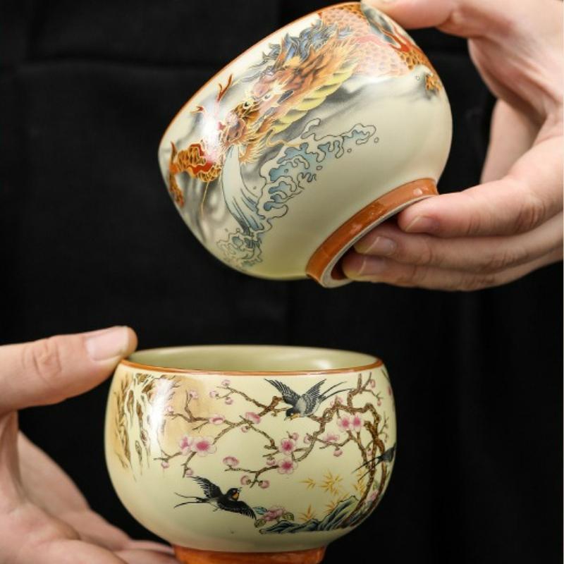 Japanese Ceramic Teacups Creative Retro Handmade Heat Resistant Kung Fu Tea Set Drinkware Mug Tea Bowl Household Teaware New