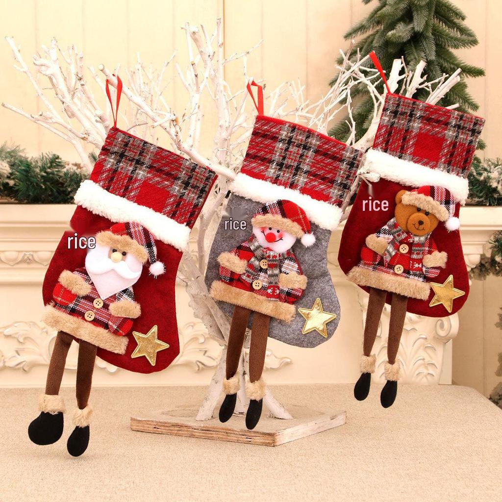 Cross-Border Plaid Christmas Stocking & Candy Bag Ornament for Kids