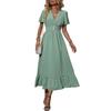 New Summer Ruffle Leaf Edge Long Dress V-neck Fresh Green Dress